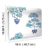 Cat Coquillette Bonsai Blue Peel & Stick Wallpaper with Botanical Bonsai Tree Motif - York RMK12648RL