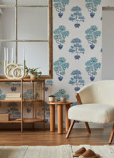 Cat Coquillette Bonsai Blue Peel & Stick Wallpaper with Botanical Bonsai Tree Motif - York RMK12648RL