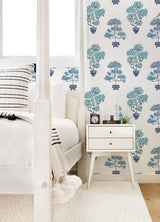 Cat Coquillette Bonsai Blue Peel & Stick Wallpaper with Botanical Bonsai Tree Motif - York RMK12648RL