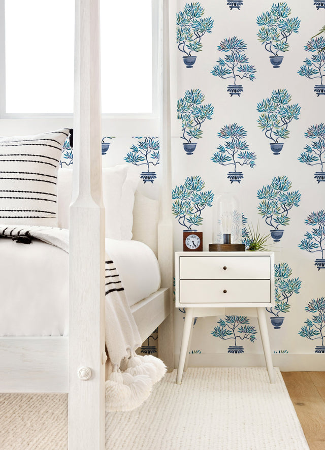 Cat Coquillette Bonsai Blue Peel & Stick Wallpaper with Botanical Bonsai Tree Motif - York RMK12648RL