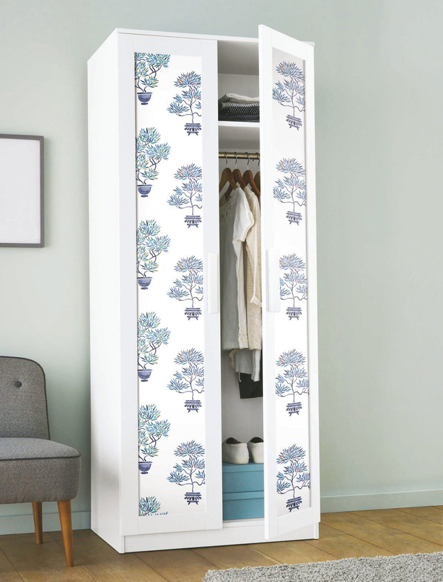 Cat Coquillette Bonsai Blue Peel & Stick Wallpaper with Botanical Bonsai Tree Motif - York RMK12648RL
