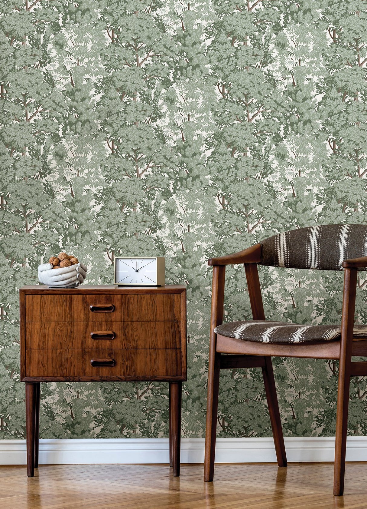 Ardian Green Peel & Stick Wallpaper with Traditional Trees Pattern - York RMK12661RL