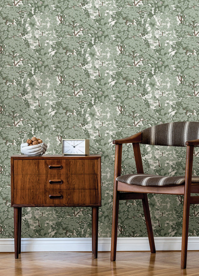 Ardian Green Peel & Stick Wallpaper with Traditional Trees Pattern - York RMK12661RL