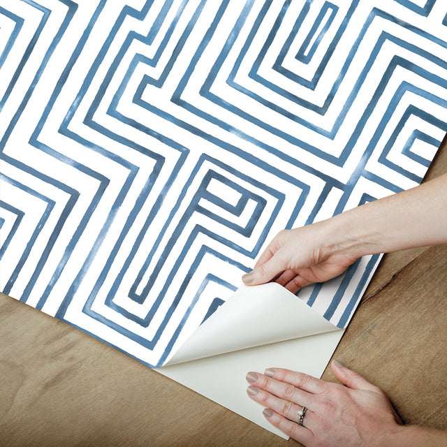 Warren Blue Geometric Modern Peel & Stick Wallpaper - York RMK12662RL