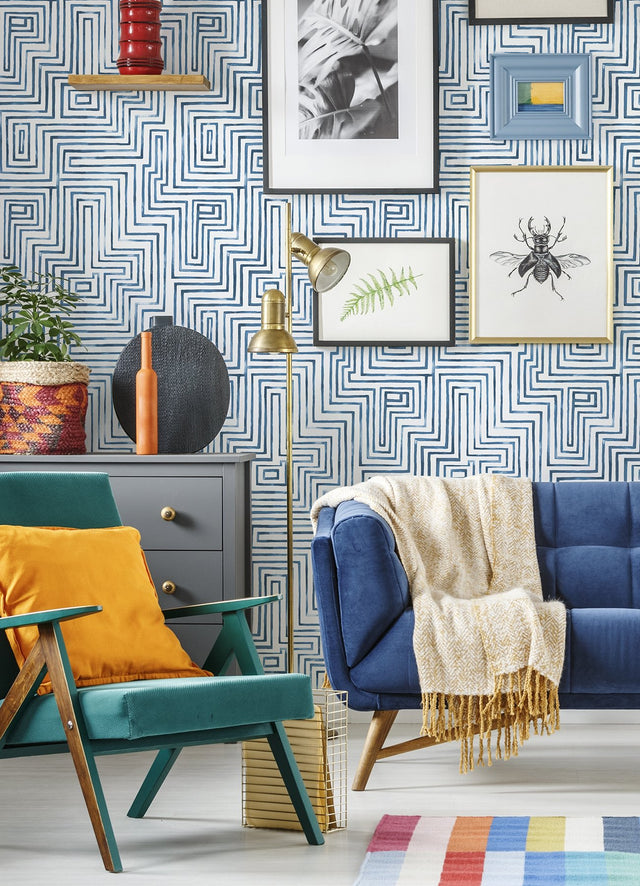Warren Blue Geometric Modern Peel & Stick Wallpaper - York RMK12662RL