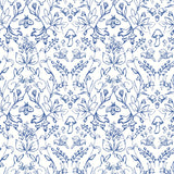 Meadow Blue Peel & Stick Wallpaper with Botanical Damask in Farmhouse Style - York RMK12663RL