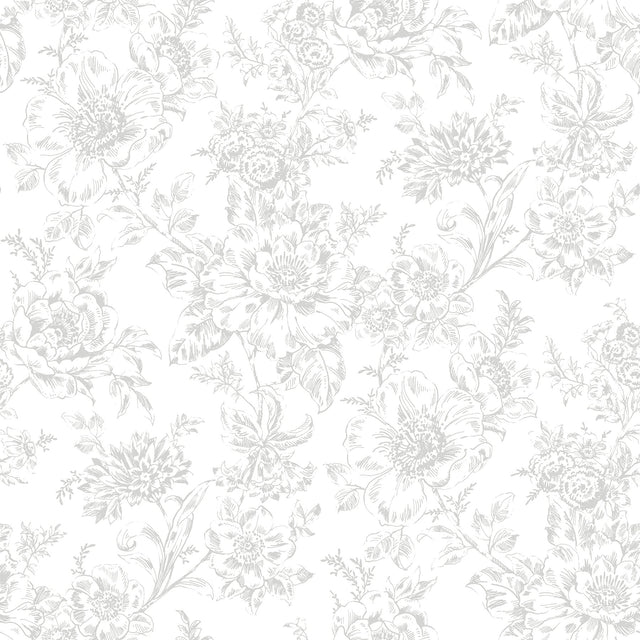 Wren Grey Peel & Stick Wallpaper with Floral Trail Pattern - York RMK12664RL
