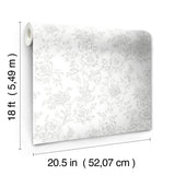 Wren Grey Peel & Stick Wallpaper with Floral Trail Pattern - York RMK12664RL