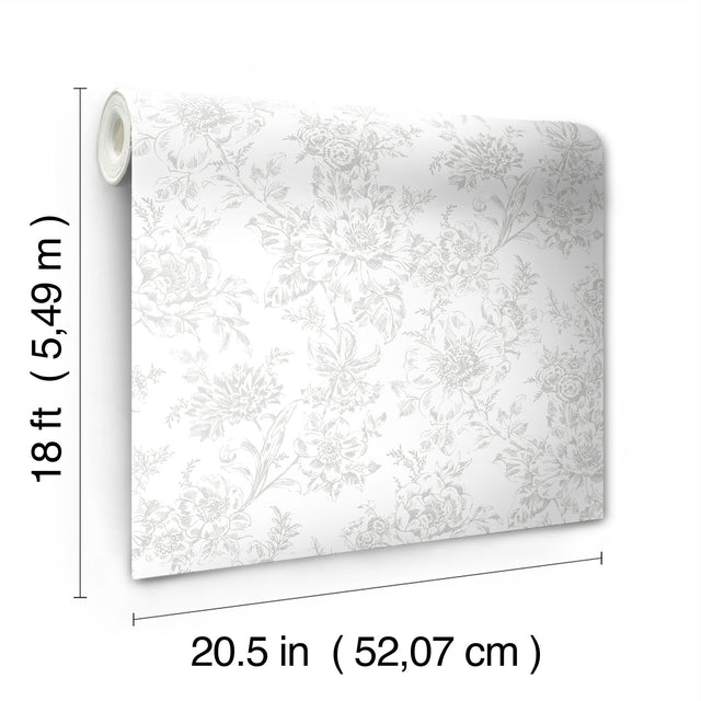 Wren Grey Peel & Stick Wallpaper with Floral Trail Pattern - York RMK12664RL