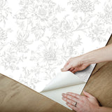 Wren Grey Peel & Stick Wallpaper with Floral Trail Pattern - York RMK12664RL