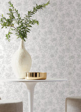 Wren Grey Peel & Stick Wallpaper with Floral Trail Pattern - York RMK12664RL
