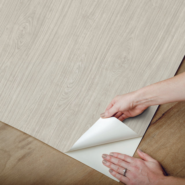 Cherry Wood Grey Peel & Stick Wallpaper with Modern Wood Grain Pattern - RoomMates RMK12672PL