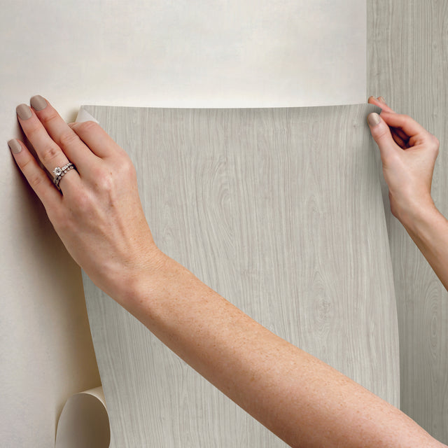 Cherry Wood Grey Peel & Stick Wallpaper with Modern Wood Grain Pattern - RoomMates RMK12672PL