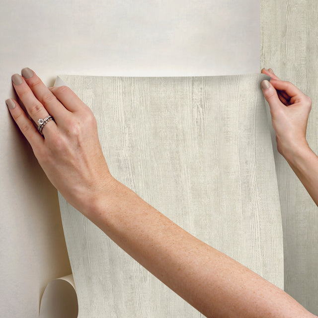 Dimensional Natural Wood Cream Peel & Stick Wallpaper with Modern Wood Look - York RMK12676PL