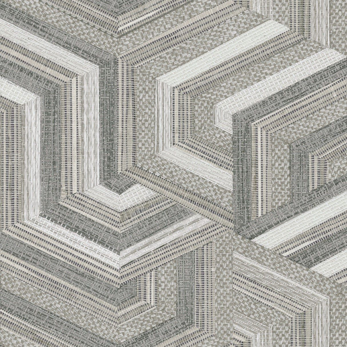 Geo Puzzle Neutral Faux Grasscloth Peel & Stick Wallpaper with Modern Graphic Motif - York RMK12677RL