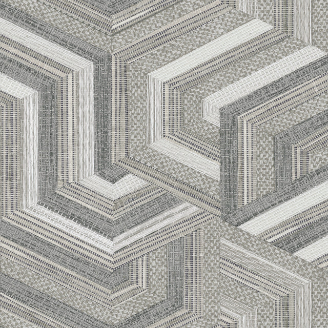 Geo Puzzle Neutral Faux Grasscloth Peel & Stick Wallpaper with Modern Graphic Motif - York RMK12677RL