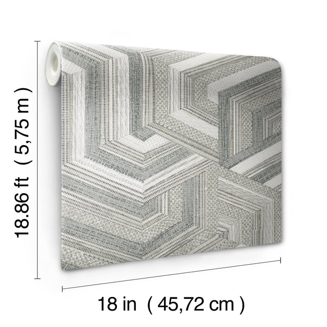 Geo Puzzle Neutral Faux Grasscloth Peel & Stick Wallpaper with Modern Graphic Motif - York RMK12677RL