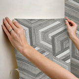 Geo Puzzle Neutral Faux Grasscloth Peel & Stick Wallpaper with Modern Graphic Motif - York RMK12677RL