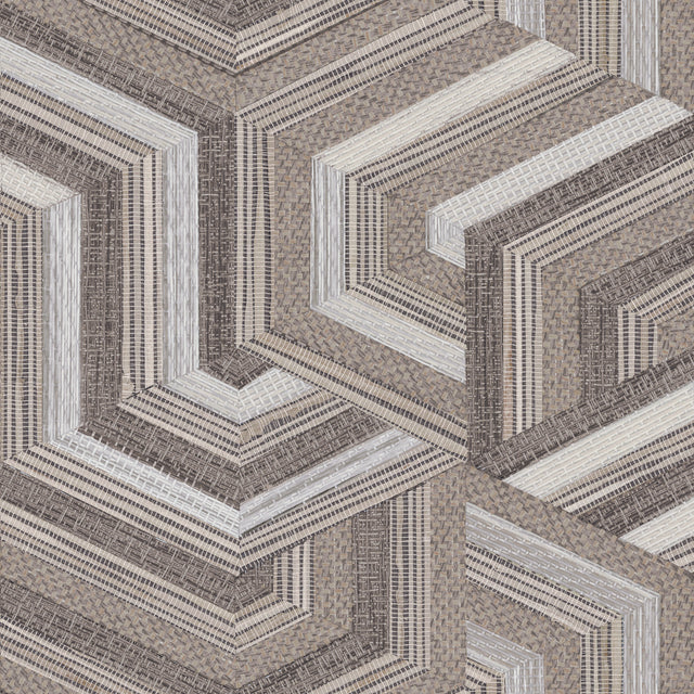 Geo Puzzle Brown Faux Grasscloth Peel & Stick Wallpaper with Modern Geometric Graphics - York RMK12678RL