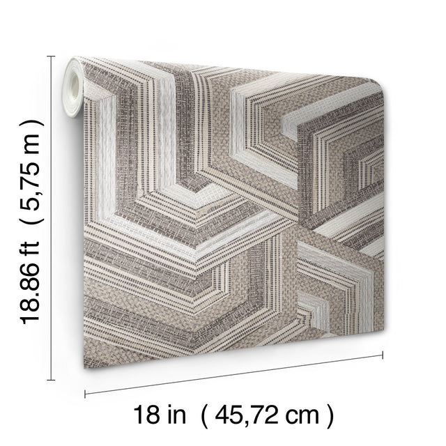 Geo Puzzle Brown Faux Grasscloth Peel & Stick Wallpaper with Modern Geometric Graphics - York RMK12678RL
