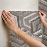 Geo Puzzle Brown Faux Grasscloth Peel & Stick Wallpaper with Modern Geometric Graphics - York RMK12678RL