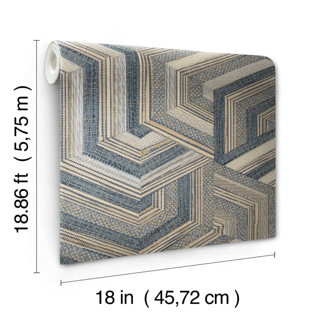 Geo Puzzle Dark Brown Faux Grasscloth Peel & Stick Wallpaper with Modern Geometric Pattern - York RMK12679RL