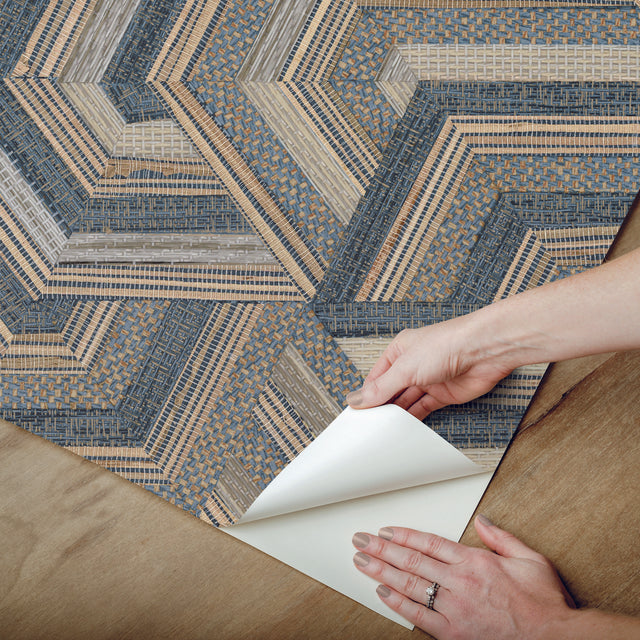 Geo Puzzle Dark Brown Faux Grasscloth Peel & Stick Wallpaper with Modern Geometric Pattern - York RMK12679RL