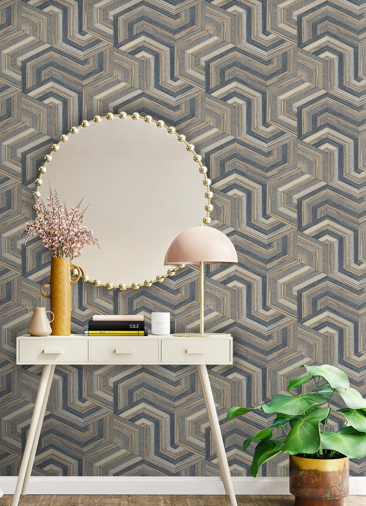 Geo Puzzle Dark Brown Faux Grasscloth Peel & Stick Wallpaper with Modern Geometric Pattern - York RMK12679RL