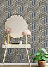 Geo Puzzle Dark Brown Faux Grasscloth Peel & Stick Wallpaper with Modern Geometric Pattern - York RMK12679RL