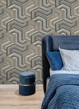 Geo Puzzle Dark Brown Faux Grasscloth Peel & Stick Wallpaper with Modern Geometric Pattern - York RMK12679RL