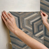 Geo Puzzle Dark Brown Faux Grasscloth Peel & Stick Wallpaper with Modern Geometric Pattern - York RMK12679RL