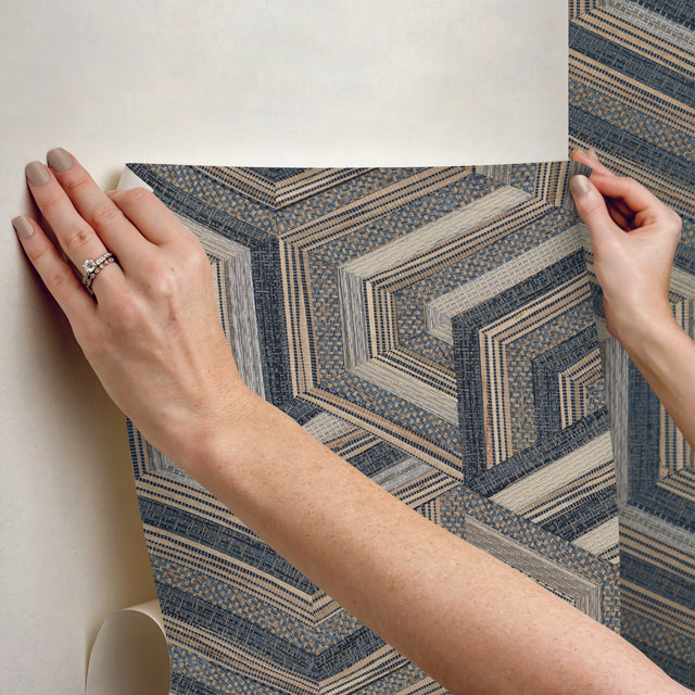 Geo Puzzle Dark Brown Faux Grasscloth Peel & Stick Wallpaper with Modern Geometric Pattern - York RMK12679RL