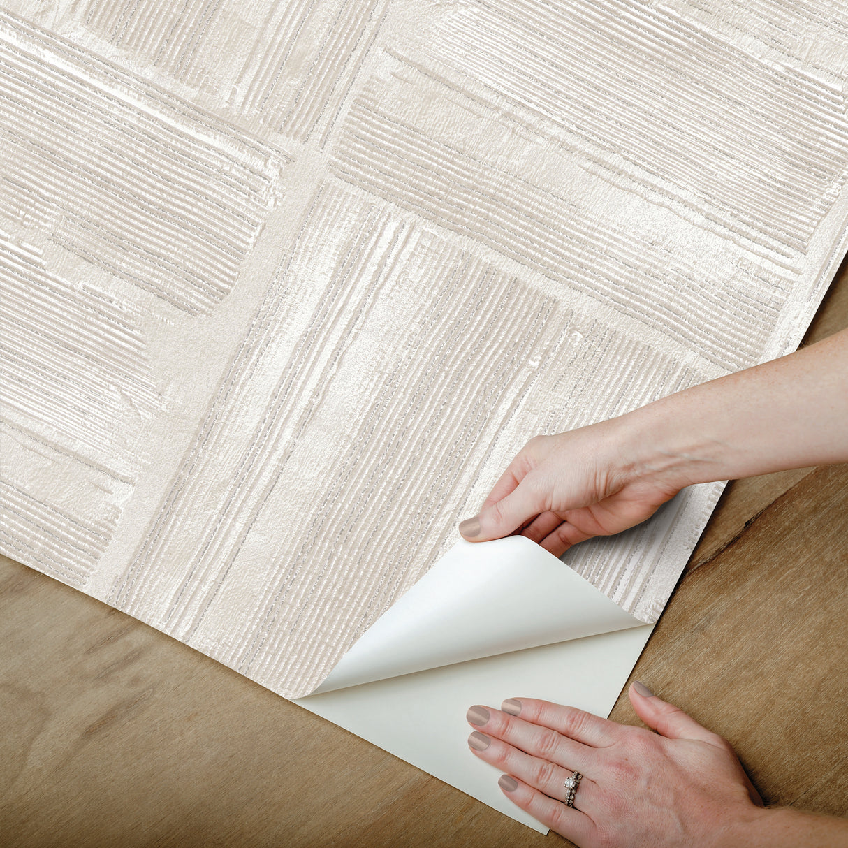 Dimensional Square Beige Plaster Peel & Stick Wallpaper with Modern Graphic Raised Ink - York RMK12680PLW