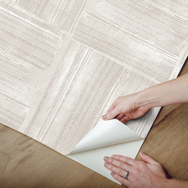 Dimensional Square Beige Plaster Peel & Stick Wallpaper with Modern Graphic Raised Ink - York RMK12680PLW