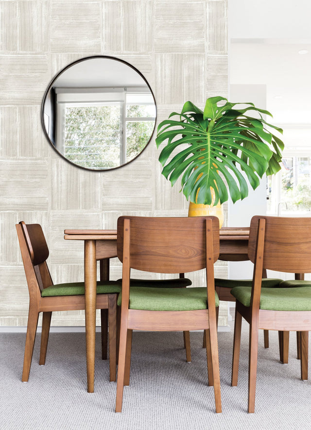 Dimensional Square Beige Plaster Peel & Stick Wallpaper with Modern Graphic Raised Ink - York RMK12680PLW