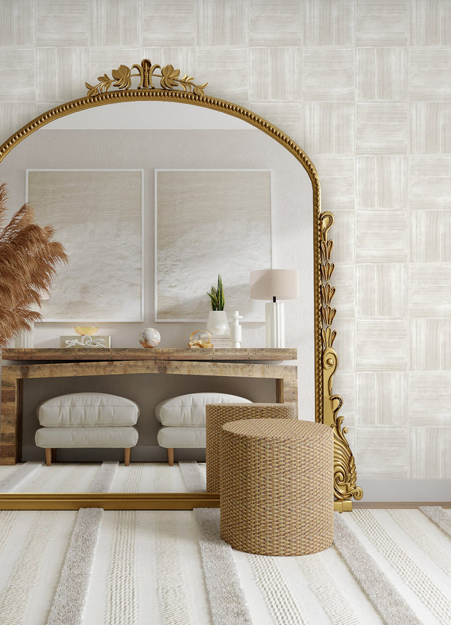 Dimensional Square Beige Plaster Peel & Stick Wallpaper with Modern Graphic Raised Ink - York RMK12680PLW