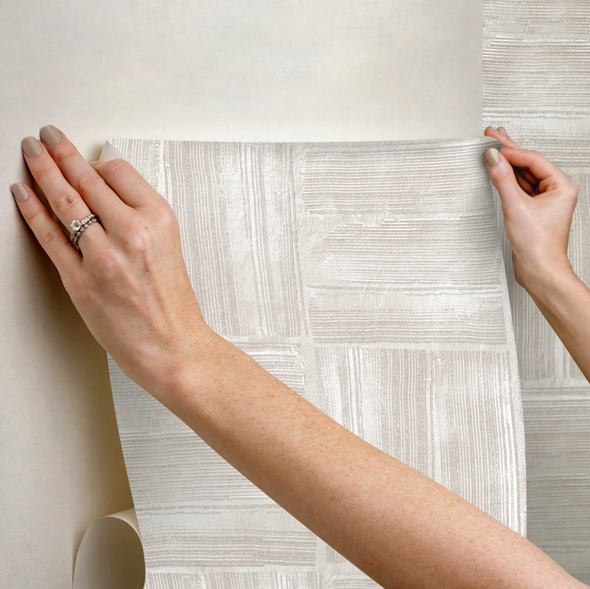 Dimensional Square Beige Plaster Peel & Stick Wallpaper with Modern Graphic Raised Ink - York RMK12680PLW