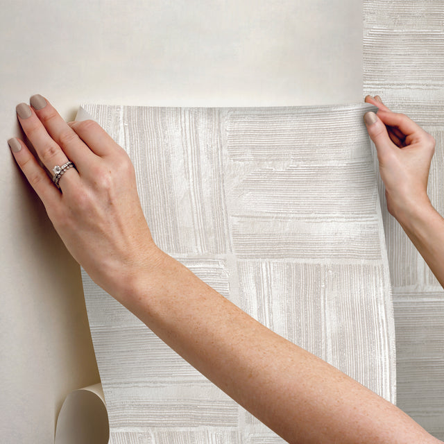 Dimensional Square Beige Plaster Peel & Stick Wallpaper with Modern Graphic Raised Ink - York RMK12680PLW