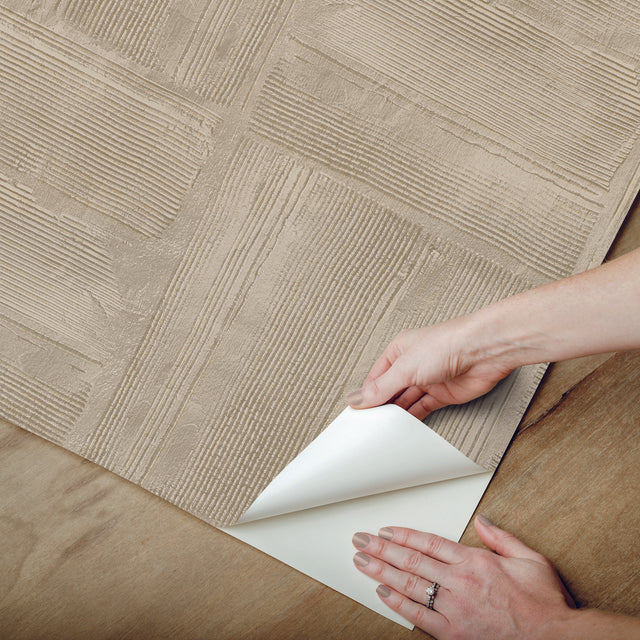Dimensional Square Taupe Plaster Peel & Stick Wallpaper with Raised Ink Texture - York RMK12681PLW
