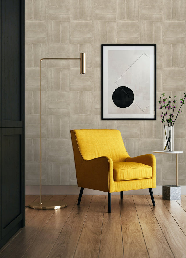 Dimensional Square Taupe Plaster Peel & Stick Wallpaper with Raised Ink Texture - York RMK12681PLW