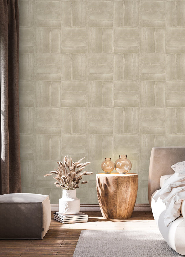 Dimensional Square Taupe Plaster Peel & Stick Wallpaper with Raised Ink Texture - York RMK12681PLW
