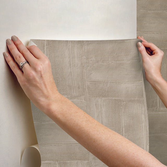 Dimensional Square Taupe Plaster Peel & Stick Wallpaper with Raised Ink Texture - York RMK12681PLW