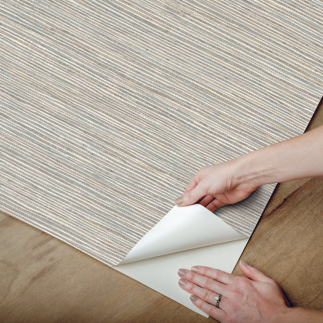 Dimensional Neutral Jade Grasscloth Peel & Stick Wallpaper with Faux Grasscloth Texture - York RMK12683PLW