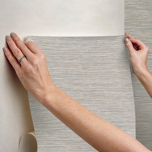 Dimensional Neutral Jade Grasscloth Peel & Stick Wallpaper with Faux Grasscloth Texture - York RMK12683PLW