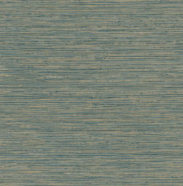 Dimensional Teal Grasscloth Peel & Stick Wallpaper with Metallic Raised Ink Texture - York RMK12684PLW