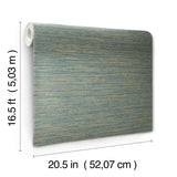 Dimensional Teal Grasscloth Peel & Stick Wallpaper with Metallic Raised Ink Texture - York RMK12684PLW