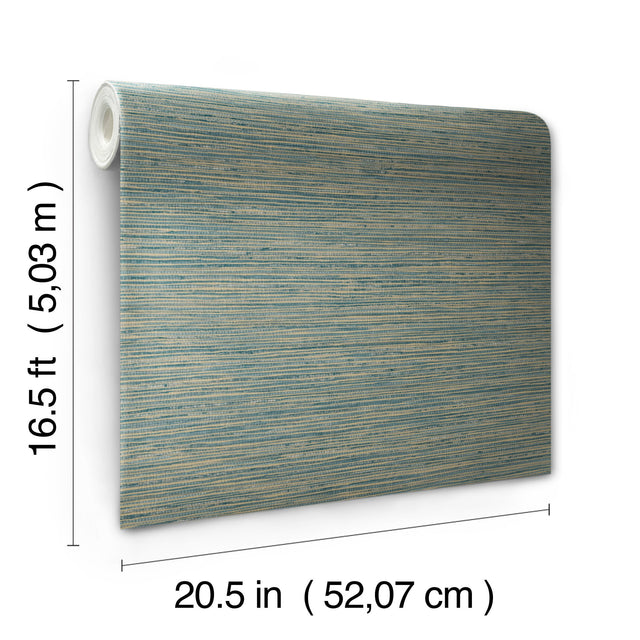 Dimensional Teal Grasscloth Peel & Stick Wallpaper with Metallic Raised Ink Texture - York RMK12684PLW
