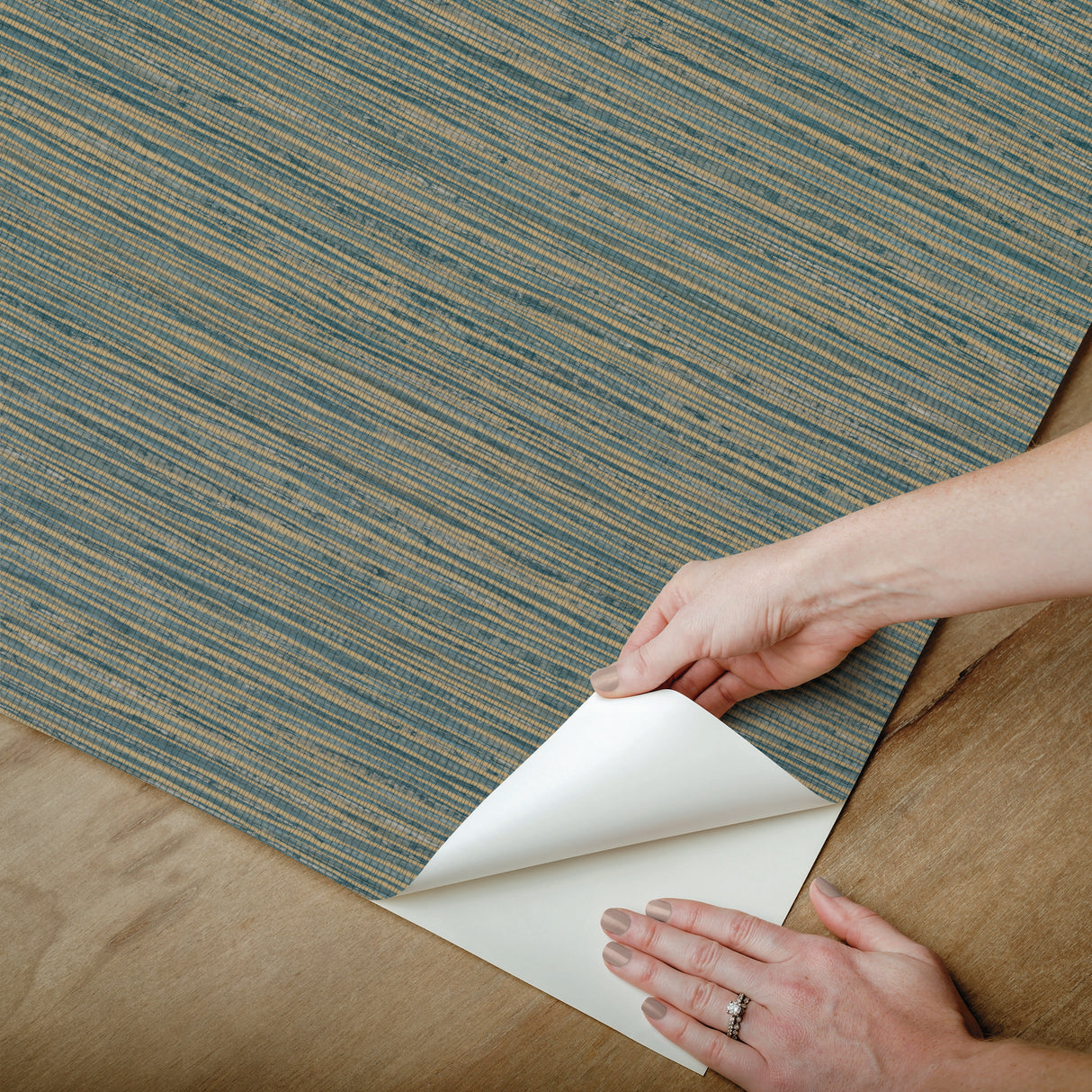 Dimensional Teal Grasscloth Peel & Stick Wallpaper with Metallic Raised Ink Texture - York RMK12684PLW