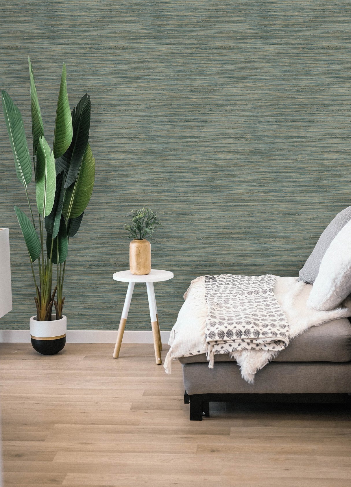 Dimensional Teal Grasscloth Peel & Stick Wallpaper with Metallic Raised Ink Texture - York RMK12684PLW
