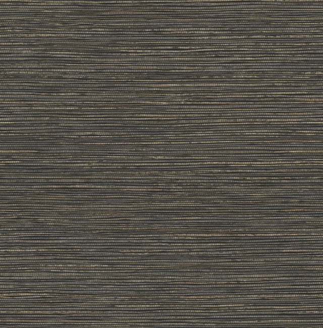 Dimensional Black Grasscloth Peel & Stick Wallpaper with Faux Grasscloth Texture, Metallic Raised Ink - York RMK12685PLW
